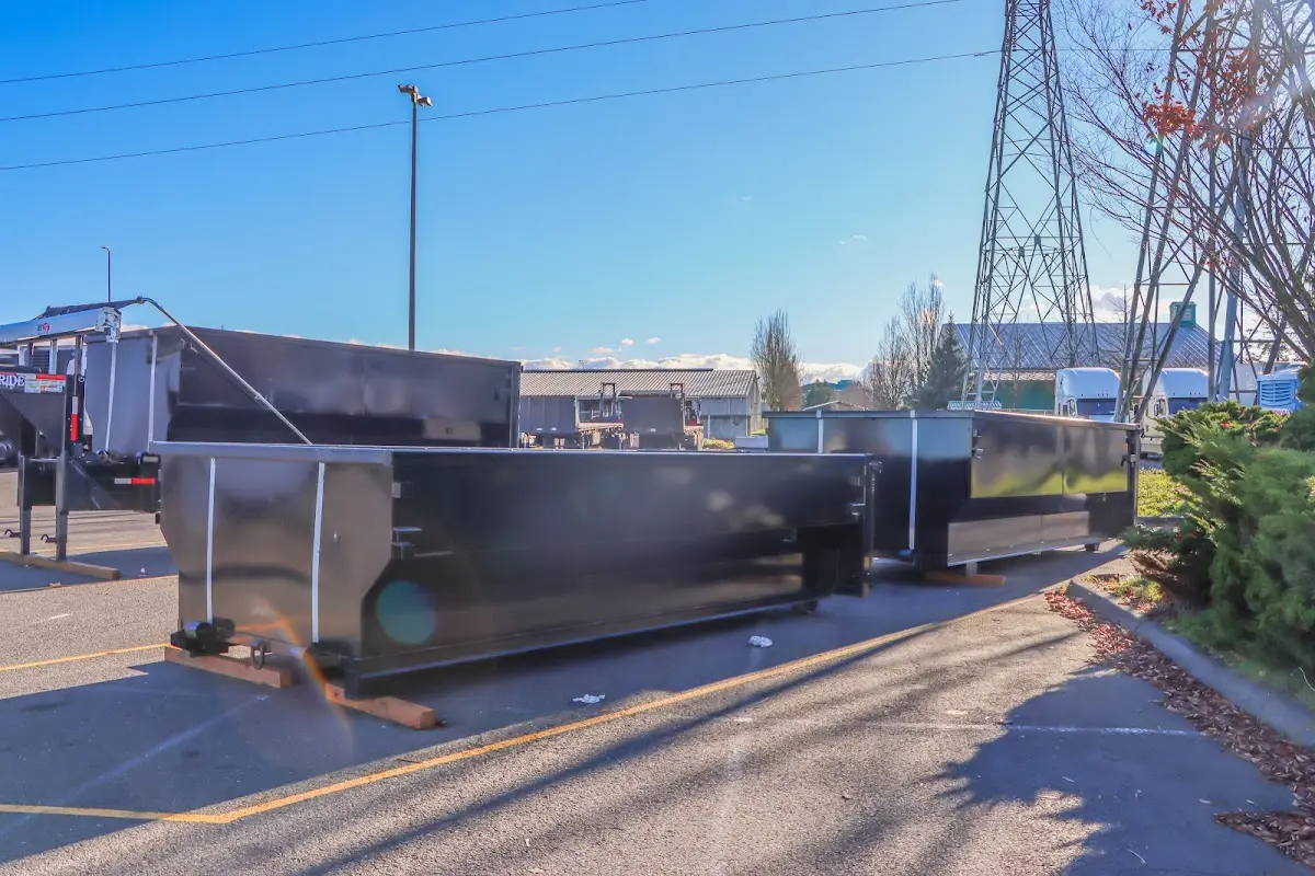 Roll-off dumpster ready for waste disposal at job site for 6 Yard Dumpster Rental in Pavilion